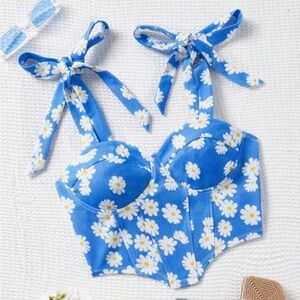 Blue Floral Bustier Top